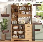 Kitchen Pantry Cabinet with Charging Station, 68" Tall Storage Cabinet with 3 Drawers, 2 Cabinets, Open Shelves, Fluted Doors, Wood Kitchen Hutch with Microwave Stand for Dining Room Living Room