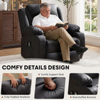 Korser Oversized Power Lift Recliner Chair with Massage and Heat for Elderly, 26" Overstuffed Wide Electric Recliner with 2 Side Pockets, Cup Holders, Lift Chair for Living Room, Faux Leather, Black