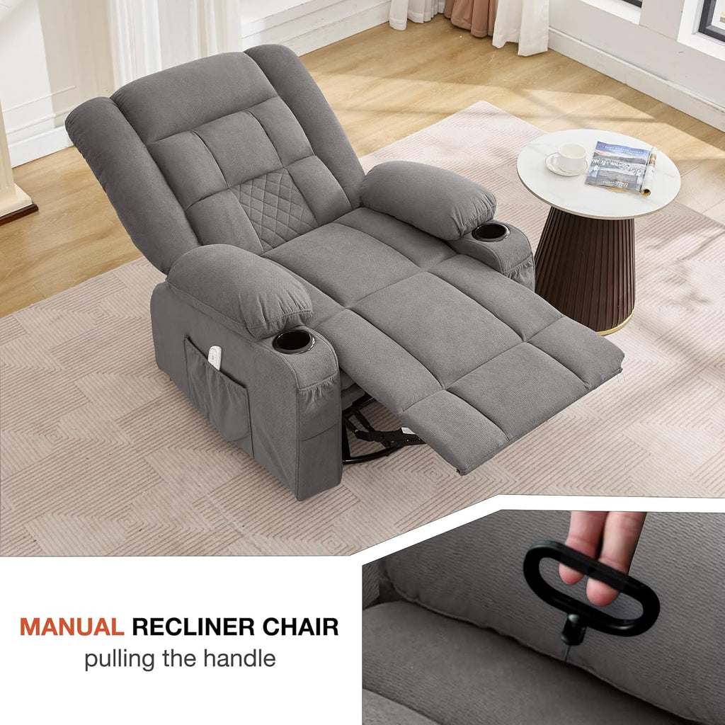 Rocker Recliner Chair with Heating and Kneading Massage for Adults,360°Swivel Rocker Recliner with Cup Holder and USB Charge Port for Living Room,Bedroom, Nursery
