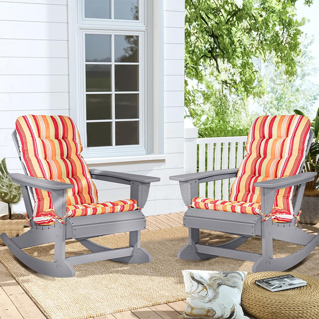 Sundale Outdoor Adirondack Rocking Chair with Cushion, HDPE Patio Plastic All Weather Adirondack Rocker, Water Resistant for Outside, Garden, Pool, Yard, Grey