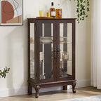 43" H Lighted Glass Curio Display Cabinet, 3-Tier Glass Storage Cabinet Curio Showcase with Adjustable Shelves,Wine Artwork Storage Rack with Mirrored Back Panel for Living Room (Dark Cherry)