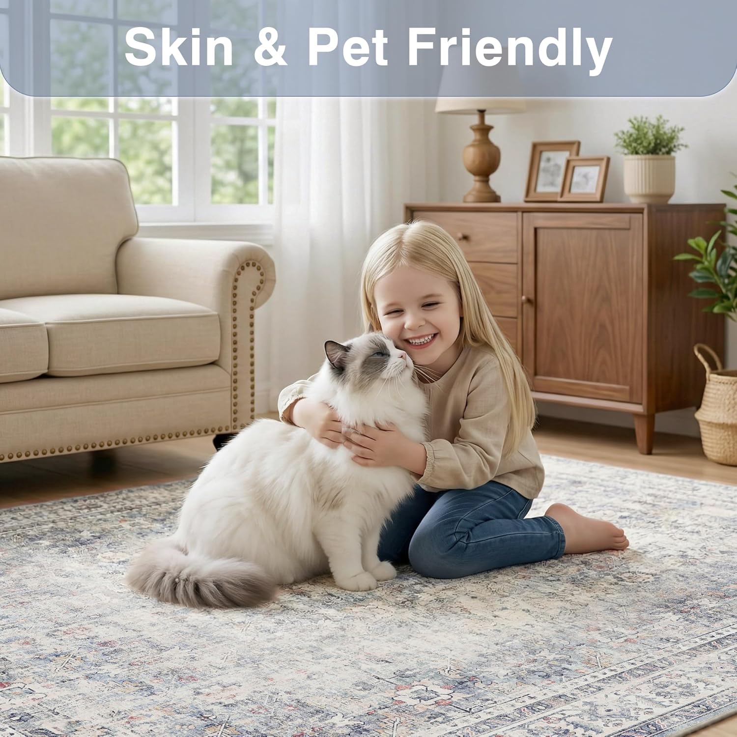 FMFUNCTEX 2x6 Hallway Runner Rug Blue Neutral Vintage Washable Distressed Non Slip Low Pile Oriental Indoor Carpet Soft Retro Entryway Rug for Kitchen Laundry Entrance Entry Living Room Bedroom