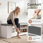GRUSIGN Shoe Storage Bench, 2-Tier with Adjustable Shelves, Removable Cushion, 39.6'' Wide Shoe Rack Bench for Entryway Bedroom Living Room, White