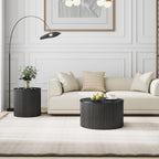 Nesting Coffee Table Set of 2, Modern Round Black Wood Coffee Table with Built-in Storage, Mid-Century Accent Side Table for Living Room, Kitchen, Small Apartment