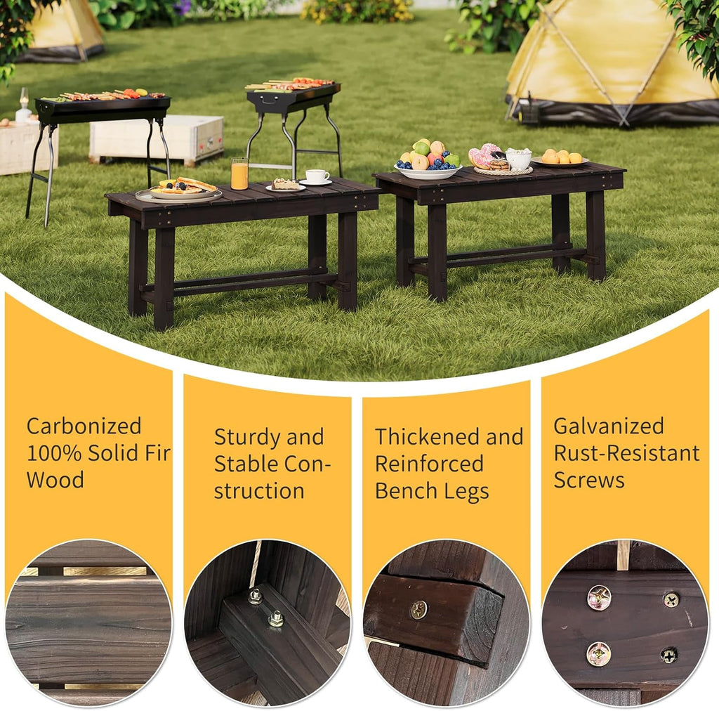 Wood Outdoor Garden Bench 35" Backless Bench 2-Person Seat 100% Solid Fir Carbonized Weatherproof Patio Bench Indoor Bathroom Seat Entryway Shoe Bench for Garden Porch Backyard Pool Balcony (Small)