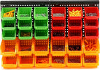 30-Bin Wall Mounted Storage Bins Kit, Tool Organizer Rack, Garage Hardware Organizer, Parts Storage Bins, DIY Combination(Red & Green & Orange Type)