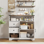 Vabches Farmhouse Buffet Sideboard Cabinet with Drawers and Open Shelf, 38.5" Storage Cabinet with Adjustable Shelves and Door, Modern Coffee Bar Hutch Pantry for Kitchen, Living Room, Entryway, White