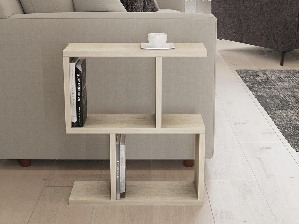 Hanah Home Elegant Side Table, Travertine Colour, 45 x 51.4 x 17 cm, 100% Melamine Coated Particle Board, 18 mm Thick, Stylish Marble Design for Modern Spaces