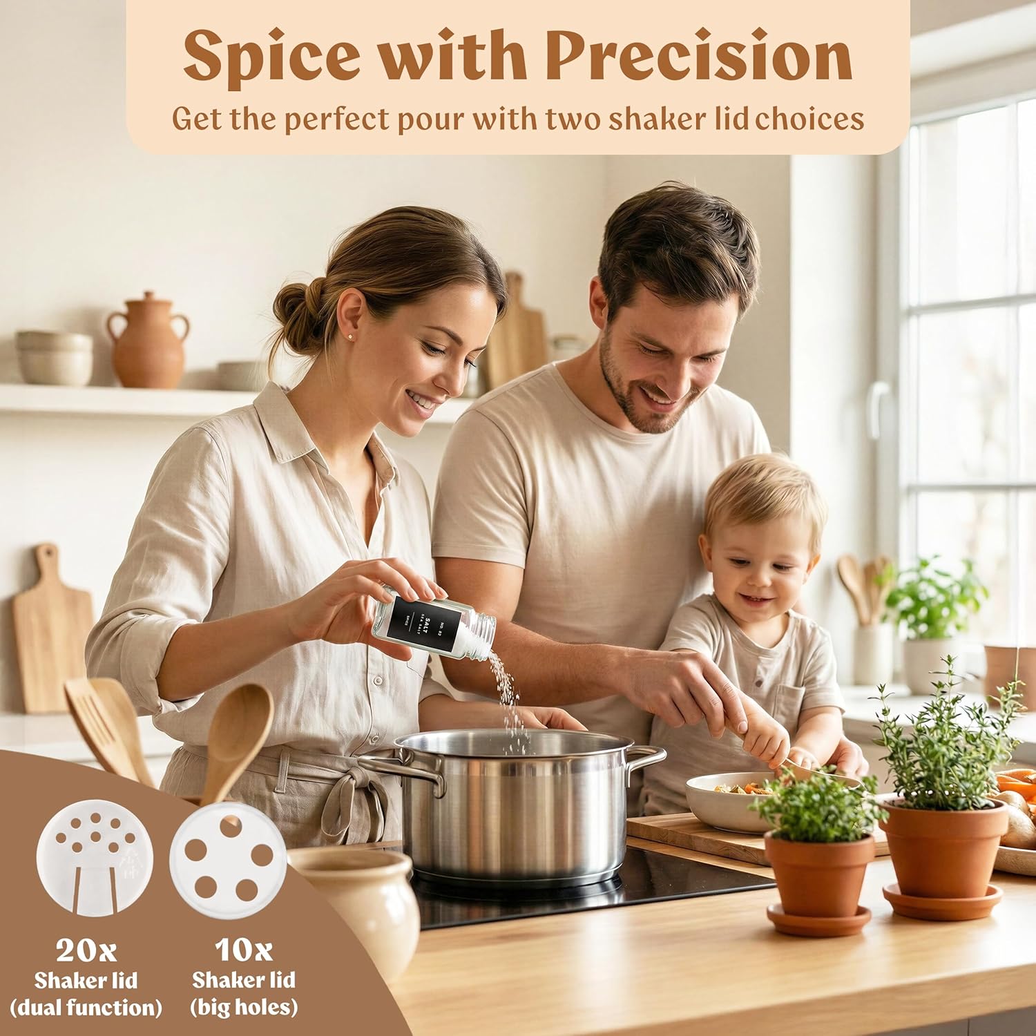 EDELHAUS Glass Spice Jars with Label and Black Aluminium Lids (24 x 4oz) Spice Containers with 240 Labels, Shaker Inserts, Steel Funnel, Empty Square Seasoning Organizer (Black Aluminium Lid)