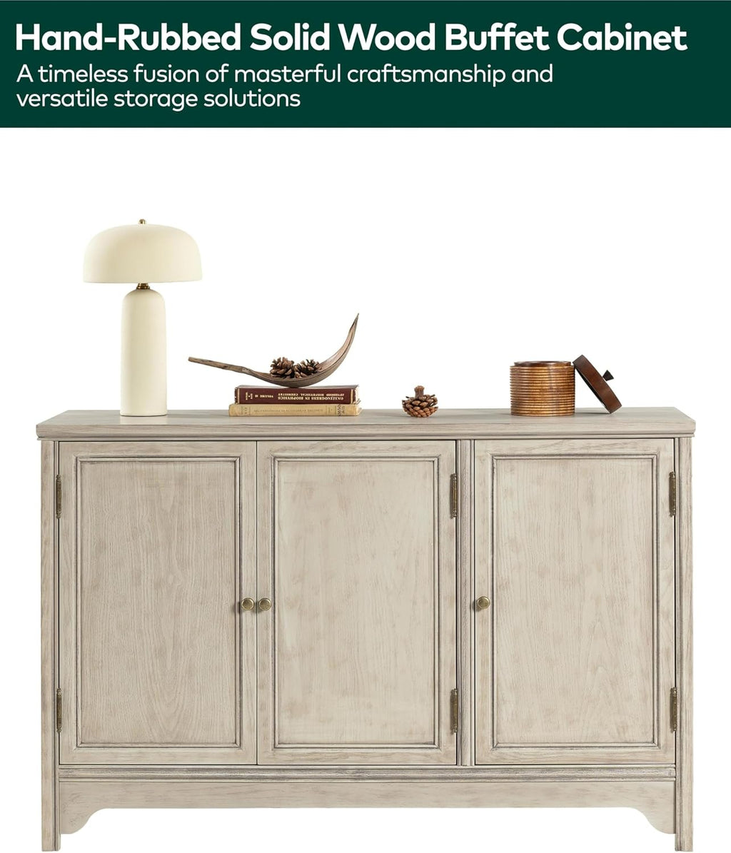 Chogori Solid Wood Buffet Cabinet Sideboard with Hand-Rubbed Finish, Gold-Toned Hardware & Adjustable Shelves Holds 75lbs, 47.24″ L for Kitchen Dining Living Room Entryway, 1PCS, Gray