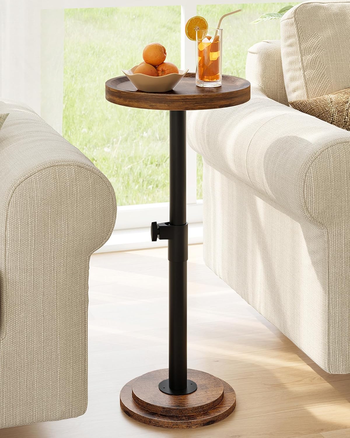 CHOEZON Small Side Table and Height Adjustable Drink Table Bundle, for Small Space, Sofa, Living Room, Bedroom, TBZ24BF-TBZ31BF