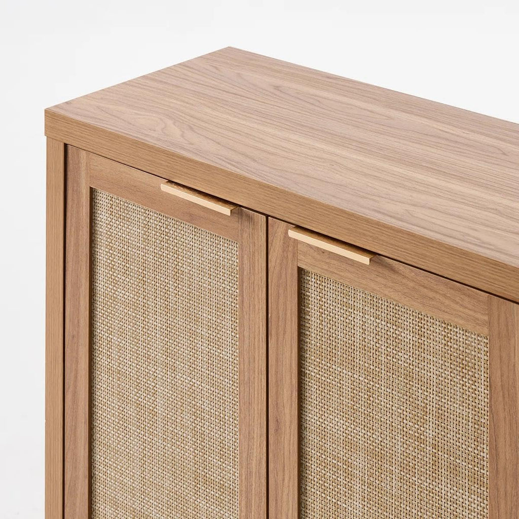 OAKHAM HOME Rattan Sideboard Cabinet with Storage, Buffet Cabinet with 2 Soft-Close Doors, Adjustable Shelves and 110 lbs Top, Storage Cabinet for Living Room, Kitchen, Entryway, Natural Oak