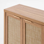 OAKHAM HOME Rattan Sideboard Cabinet with Storage, Buffet Cabinet with 2 Soft-Close Doors, Adjustable Shelves and 110 lbs Top, Storage Cabinet for Living Room, Kitchen, Entryway, Natural Oak