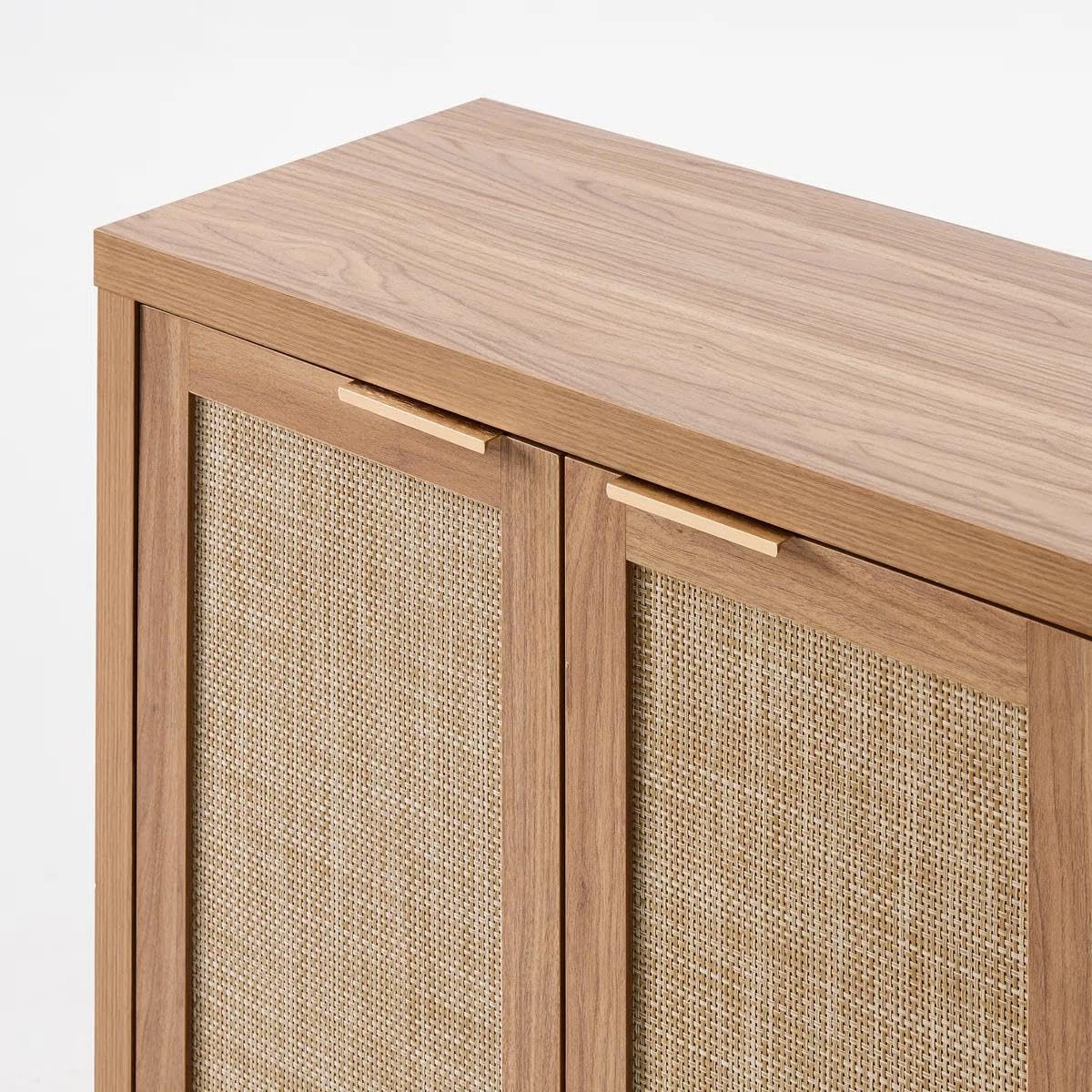 OAKHAM HOME Rattan Sideboard Cabinet with Storage, Buffet Cabinet with 2 Soft-Close Doors, Adjustable Shelves and 110 lbs Top, Storage Cabinet for Living Room, Kitchen, Entryway, Natural Oak