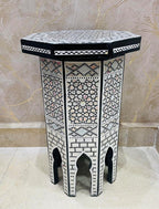 Morrocan Table Design Mother of Pearl Inlaid,Arabic Side Corner cofee Table for Living Room (Classic A)