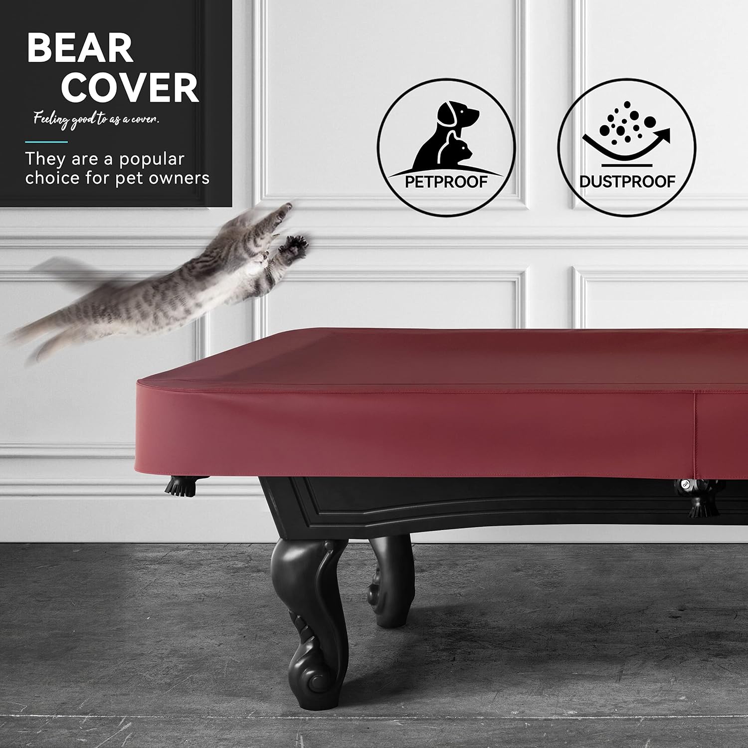Heavy Duty Leatherette Billiard Pool Table Cover, Waterproof & Tearproof Cover for Pool Table 7/8/9FT (10 Colors Available) (8 Feet/Bordeaux red)