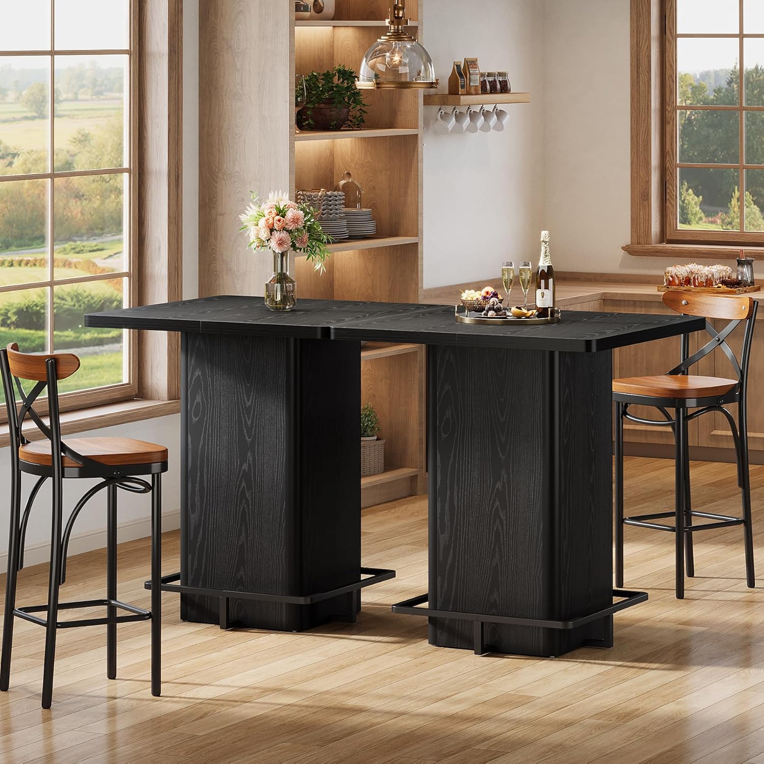 Tribesigns Bar Table, 39.37" High Square Pub Table for Small Bars, Dining Room, Kitchen, Black (Only Table) (Black)