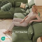 LLappuil Corduroy Sectional Sofa with Storage Ottoman, L Shaped Modular Sectional Couches for Living Room with Adjustable Arms Backs, Plush Supportive Cushions, 6 Seat, Green | Tool Free Assembly
