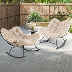 Giantex Outdoor Rocking Chair, Indoor Oversized Egg Papasan Chair with Padded Cushion, Patio Rocker Chair w/Metal Frame for Porch Garden Backyard, 450 lbs Capacity, Beige