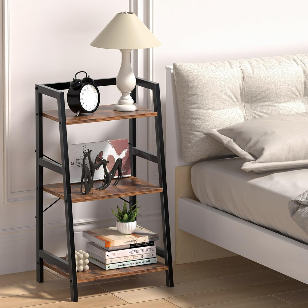 3-Tier Bookshelf, Ladder Shelf for Small Spaces, Industrial Short Bookshelf, Small Bookcase for Living Room, Bedroom, Home Office, Kitchen, 11.8 "D x 16.5" W x 31.3 "H, Rustic Brown