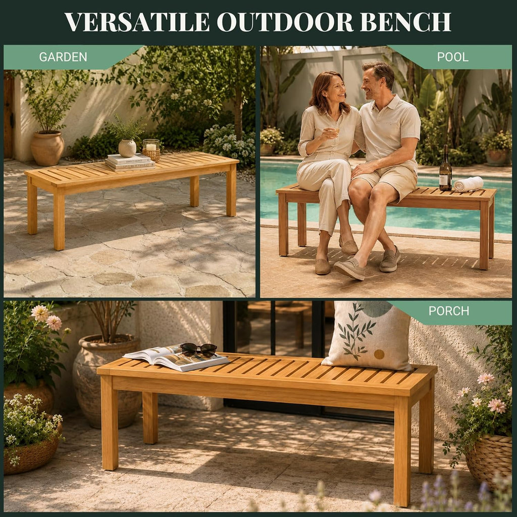 Shower Bench 20 Inch, Golden Teak Eucalyptus Wood Bath Seat – Non-Slip, Water Resistant, Heavy Duty