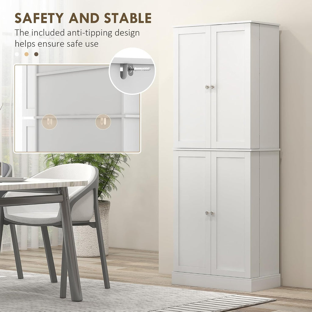 65" Kitchen Pantry Cabinet, Modern Storage Cabinet with Doors and Shelves, Freestanding Cupboard for Dining Room, White,13.8 * 23.6 * 65.4
