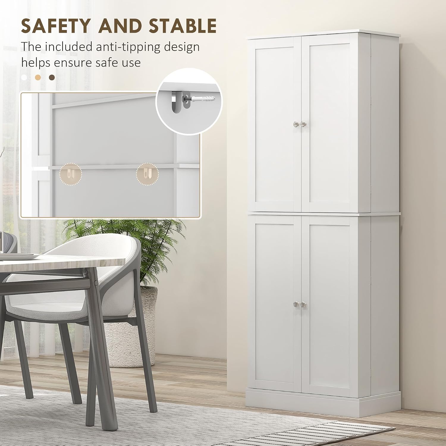 65" Kitchen Pantry Cabinet, Modern Storage Cabinet with Doors and Shelves, Freestanding Cupboard for Dining Room, White,13.8 * 23.6 * 65.4