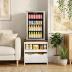 YATINEY Mini Fridge Stand with Storage, Refrigerator Stand with Mobile Drawer, Mini Fridge Cabinet for Heavy Microwave Stand, Mini Fridge Cart for Dorm, Bedroom, Kitchen,White and Walnut HB50WH