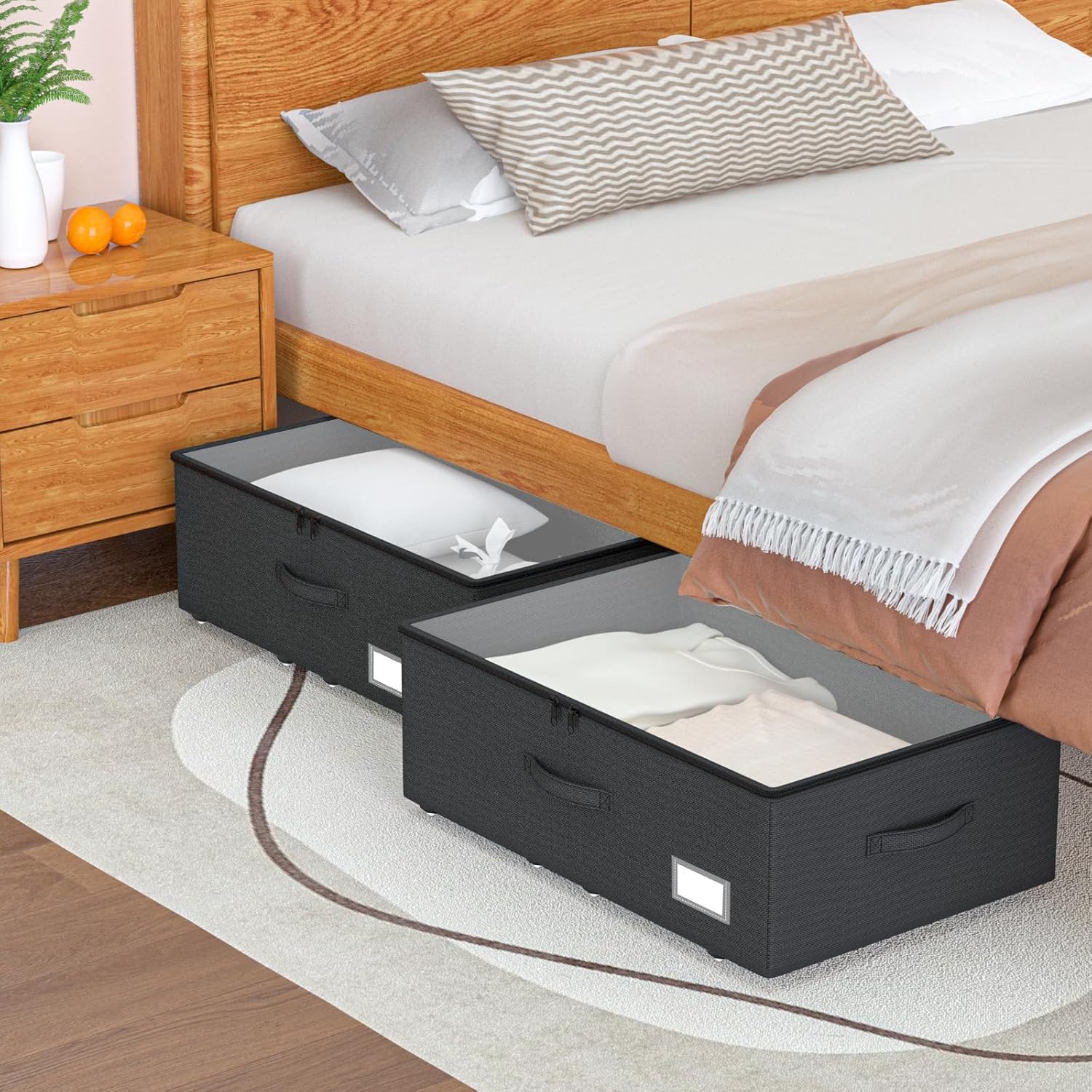 EE-RoomWorld Underbed Storage With Wheels, No Assemble Required 12 inches Height Under bed Storage Bins,Large Capacity Rolling Shoe Storage Containers，Dorm clothes Storage