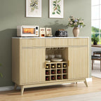 Wine Bar Cabinet with 3 Drawers，Home Liquor Cabinets with Wine and Glasss Rack, Fluted Coffee Bar Cabinet with Adjustable Shelves, Buffet Sideboard for Kitchen,Living Room, Dining Room, Entryway
