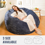 5FT Bean Bag Chair, Giant Bean Bag Chairs with Memory Foam Filled, Bean Bag Chairs for Adults with Corduroy Cover, Ultra Soft Lazy Sofa for Living Room Bedroom (Grey)
