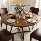 Alpen 42" Round Dining Table for 4-6, Farmhouse Kitchen Table with Storage Shelf, Wood Circle Table with Pedestal Metal Frame, Small Space Table for Apartment, Dining Room, Vintage Brown