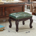Foot Stools Ottoman, Small Vintage Leather Footstool for Living Room, Solid Wooden Ottoman Foot Rest,Shoe Change Bench at the Entrance (Dark Green)