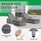 SoarFlash Wicker Chaise Lounge Set of 2, Outdoor Patio Lounge Chair with Adjustable Backrest, Side Shelf and Cushions for Poolside, Garden, Yard, Grey