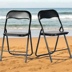 FurnitureR Steel Folding Chairs Foldable Chair with Padded Seats for Desks Home Office Waiting Room Guest Reception Party Poker Stackable Conference Chairs (Black PVC Ⅰ, 2-Pack)