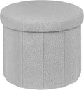 BoxedHome Dorm Room Storage Round Cute Ottoman with Storage Boucle Foot Stool Footrest for Lving Room, Support 220lbs, Gray 15"x15"x12.6"