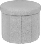 BoxedHome Dorm Room Storage Round Cute Ottoman with Storage Boucle Foot Stool Footrest for Lving Room, Support 220lbs, Gray 15"x15"x12.6"