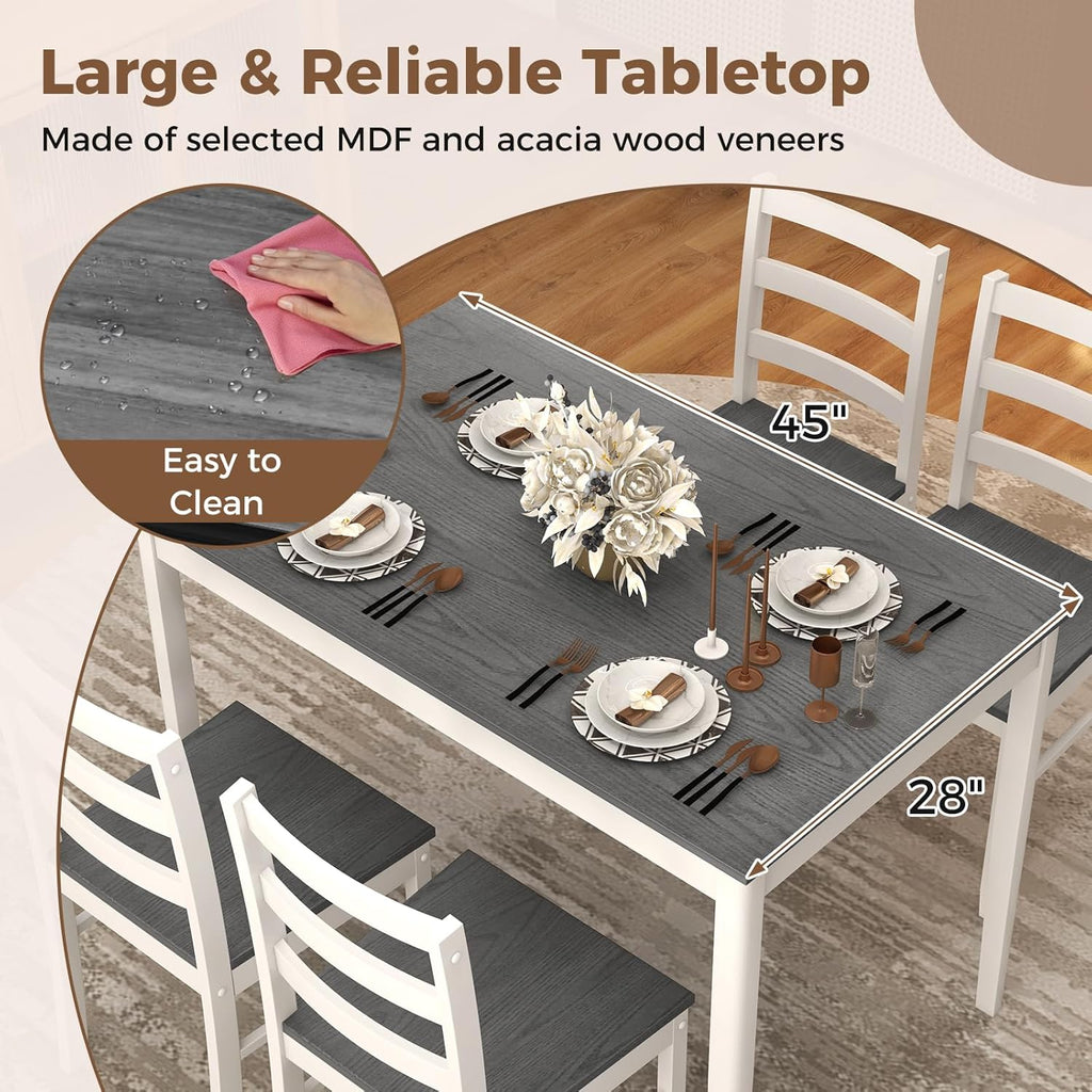 COSTWAY Dining Table Set for 4, 5-Piece Dinette Set with Rubber Wood Legs, Anti-Slip Pads & Space-Saving Design, Farmhouse Kitchen Table and Chairs for Kitchen, Apartment, Studio