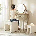 Ottoman Vanity Stool Chair Small Footstool Seating Backless Modern Foot Rest Teddy Velvet Ottoman Set of 2 for Makeup Room Living Room Bedroom Entryway,White (2-in-1)