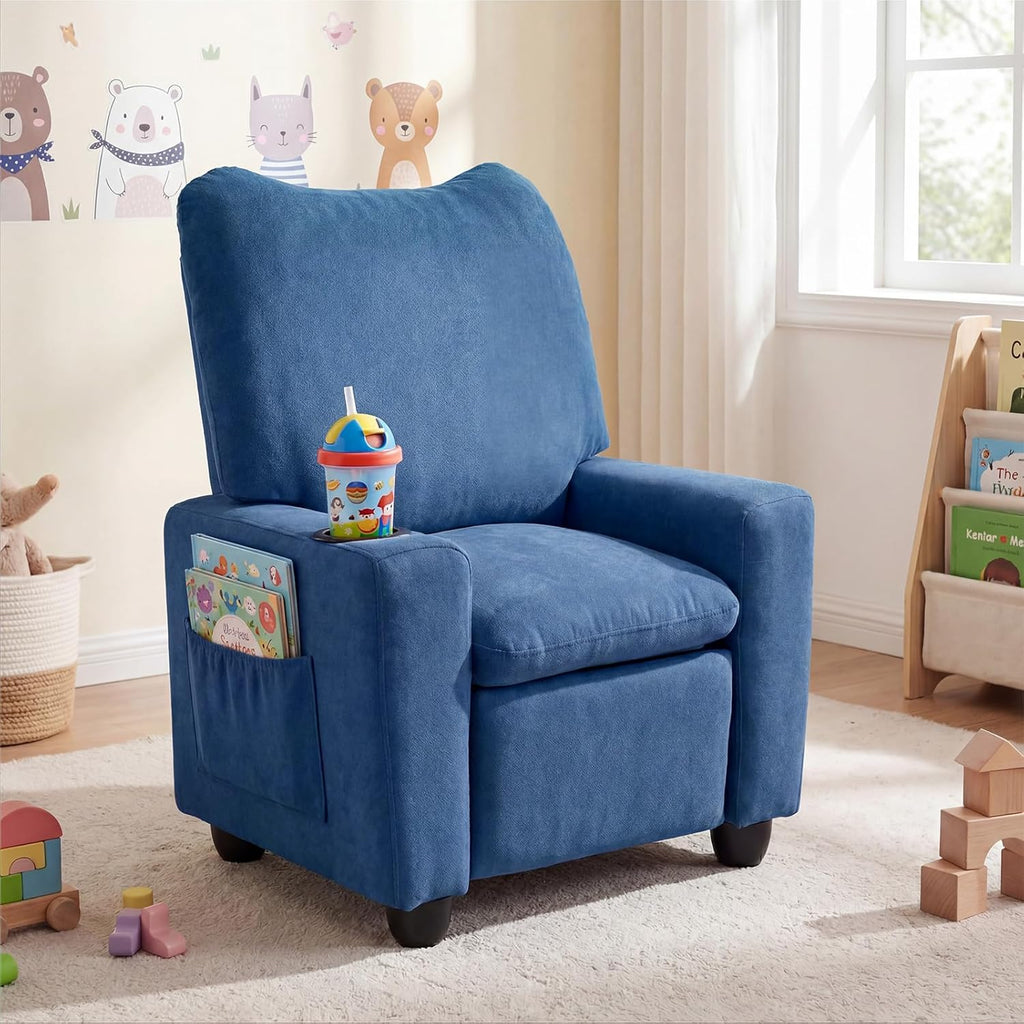 Costzon Kids Recliner Chair with Cup Holder, Toddler Adjustable Lounge Chair w/Footrest for Boys Girls Room, Ergonomic Baby Child Furniture Sofa for Age 3+ Gifts, Kids Mini Recliner up to 150 lbs