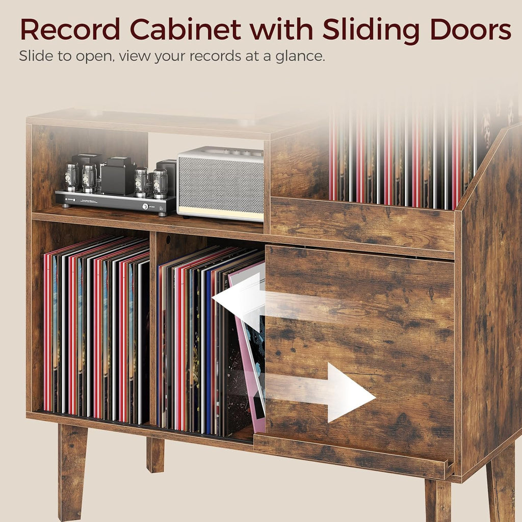 MAHANCRIS Record Player Stand with Vinyl Storage, Large Turntable Stand Cabinet Holds up to 250 Albums, Mid Century Record Storage for Living Room, Bedroom, Rustic Brown MSRB0201
