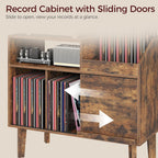 MAHANCRIS Record Player Stand with Vinyl Storage, Large Turntable Stand Cabinet Holds up to 250 Albums, Mid Century Record Storage for Living Room, Bedroom, Rustic Brown MSRB0201