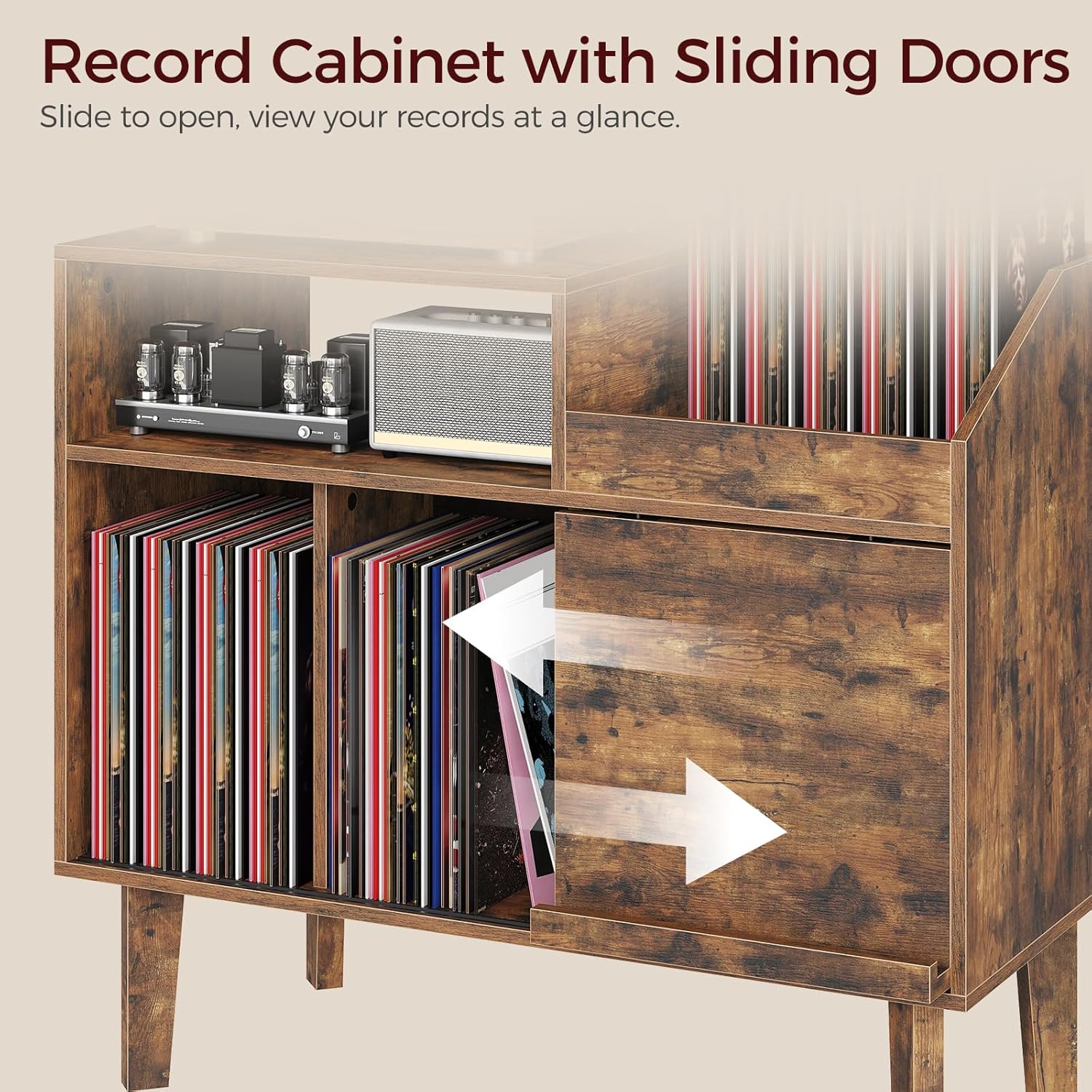 MAHANCRIS Record Player Stand with Vinyl Storage, Large Turntable Stand Cabinet Holds up to 250 Albums, Mid Century Record Storage for Living Room, Bedroom, Rustic Brown MSRB0201