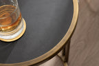 Kate and Laurel Monsanto Modern Vegan Leather Round C-Table, 15 x 14 x 28, Black and Antique Brass, Metal C-Shaped Side Table for Use as Living Room Decor Accent or Indoor Plant Stand