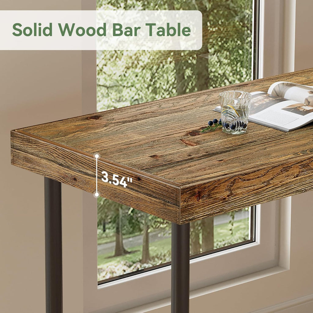 70.9-Inch Long Solid Wood Bar Table for 6-8 People, Industrial Narrow Counter Height Pub Table with Metal Footrest, Rectangular High Top Bar Unit for Kitchen Dining, Rustic Brown(Table Only)