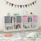 Bookcase with Collapsible Fabric Drawers, Toy Storage Cabinet for Playroom, Bedroom, Nursery, School, White,Pink