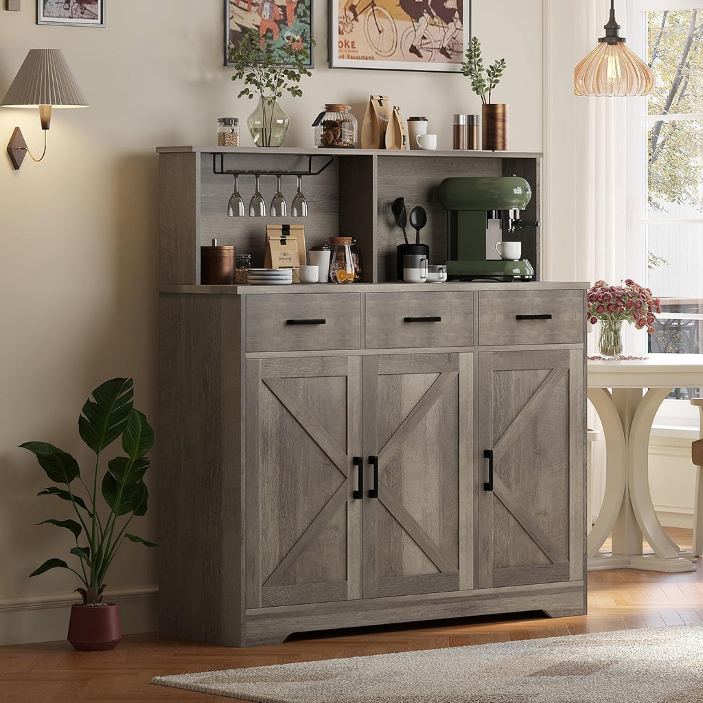Farmhouse Sideboard Buffet with Microwave Stand,Varied Storage with Drawers and Cabinets, Easy Assembly, Versatile Use for Kitchen and Living Room