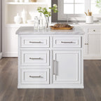 Crosley Furniture Cutler Faux Marble Top Kitchen Island with Storage, Breakfast Bar, Microwave Stand, White