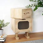 Merax Rotatable Robot End Table with Drawer and Cabinet, Creative MDF Storage Side Table Living Room Office Accent Table Bedroom Nightstand, 16"x12"x26", Natural Color