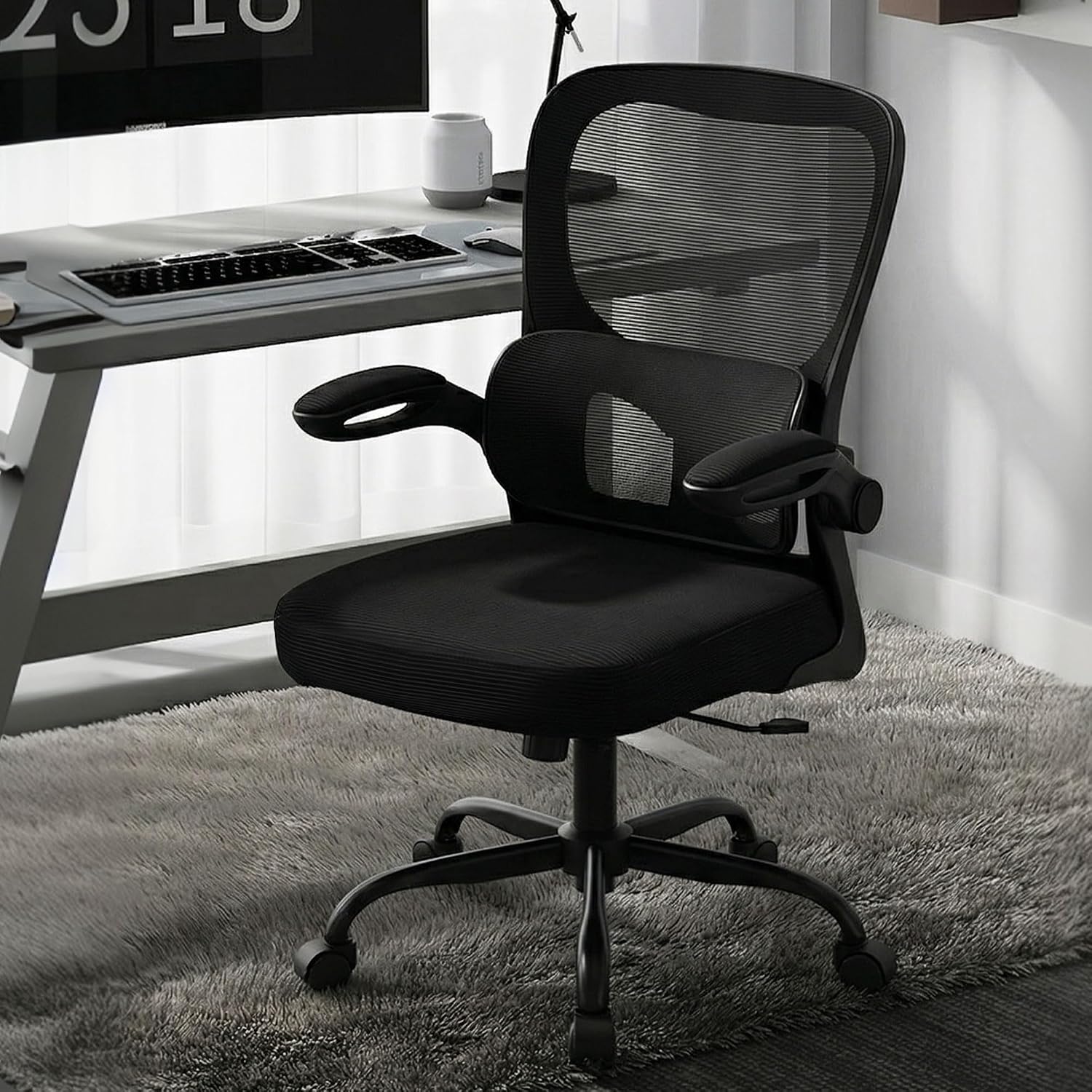 AreShark Office Chair Ergonomic Desk Chairs with Adjustable Lumbar Support, High Back Breathable Mesh Chair with Wheels& Flip-up Armrests,Rolling Swivel Comfy Task Computer Chair for Home Work Gaming